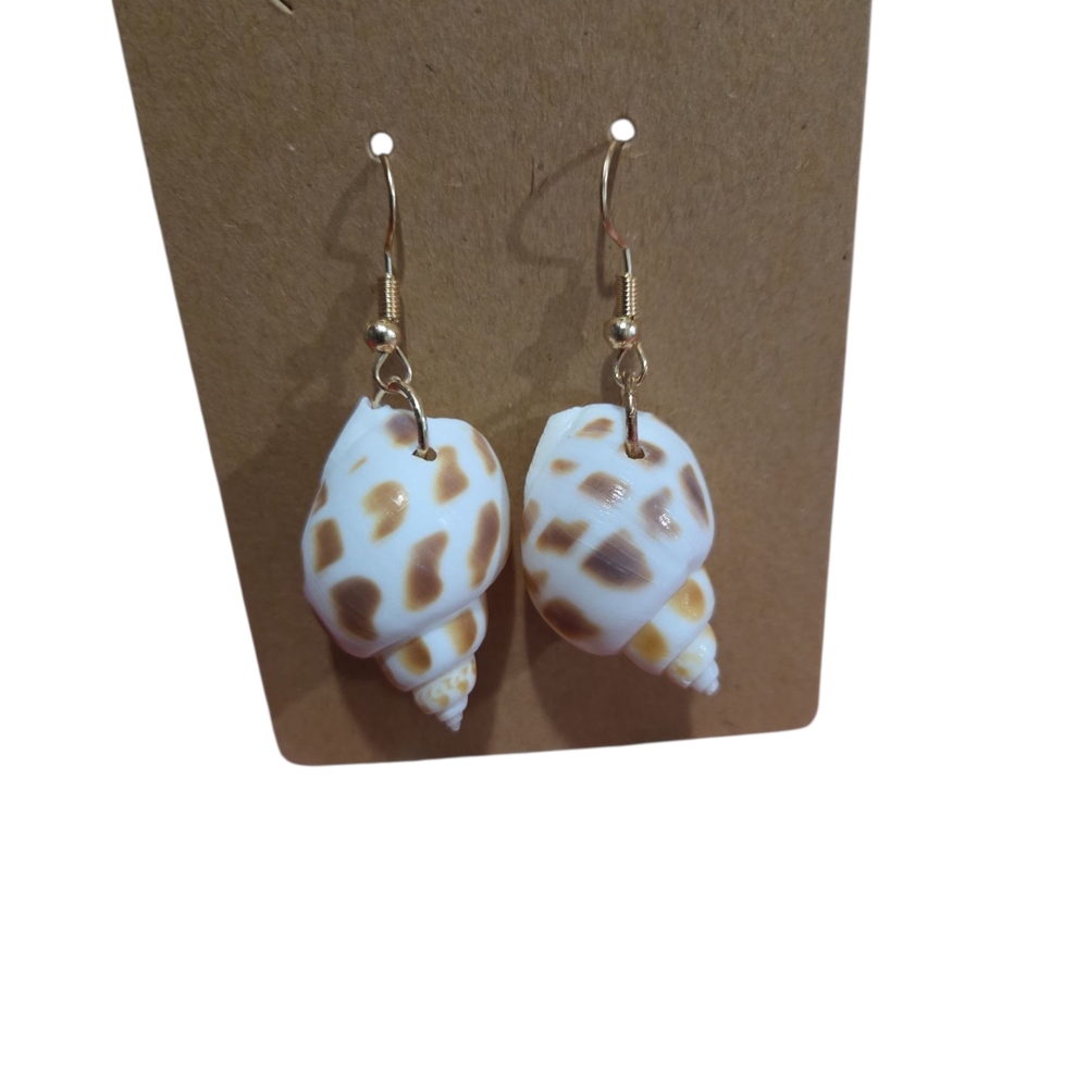 Gold and Brown Shell Dangle Earrings